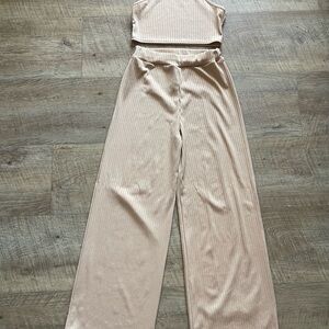 Nasty Gal Beige Ribbed Jumpsuit